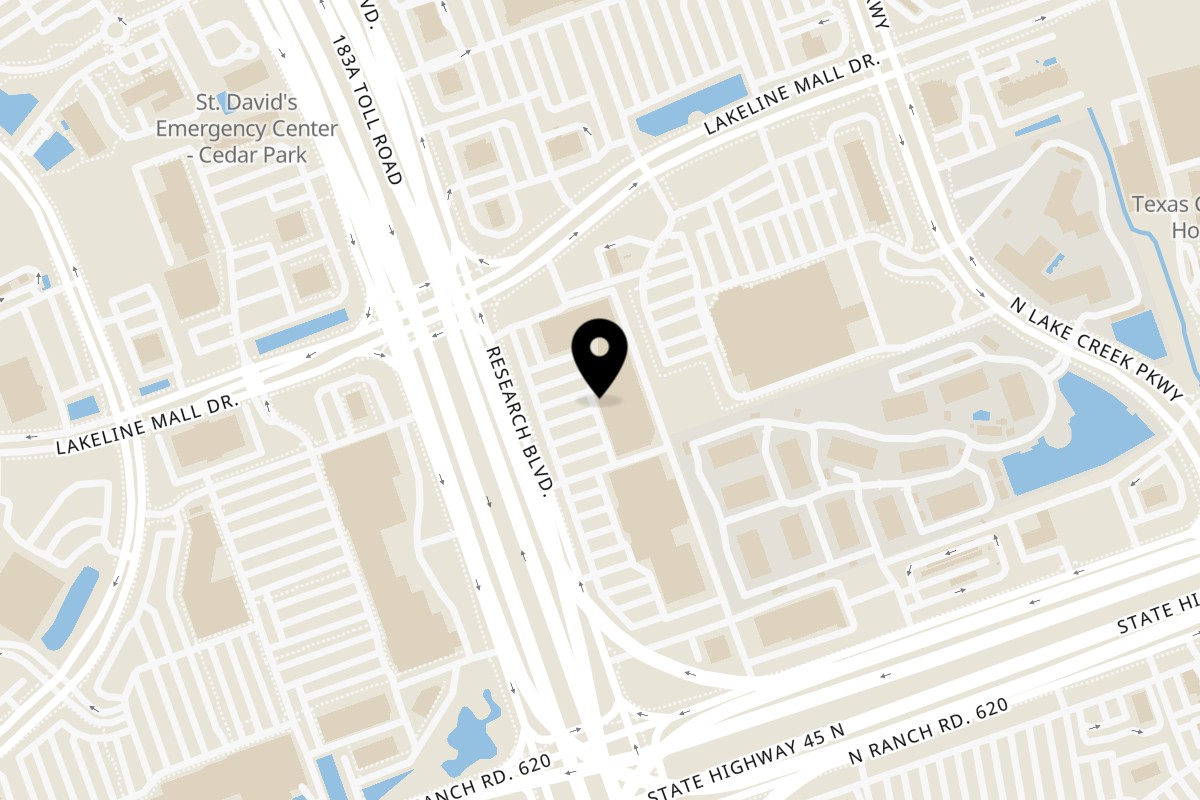 Map showing the location of Muangthai Thai Cuisine on 13945 US-183 C-80 in Austin